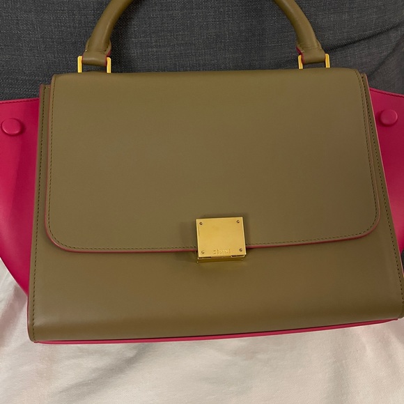 Authentic Celine Trapeze Calfskin Small Bicolor bag light brown and pink women - Picture 3 of 10